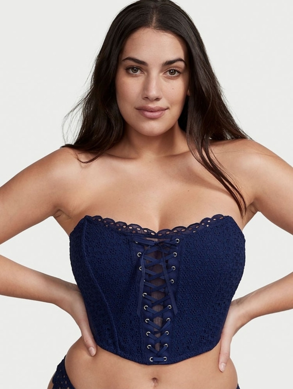 Victoria Secret Dream Angels Eyelet Lace Up Strapless Bra Top - Ensign